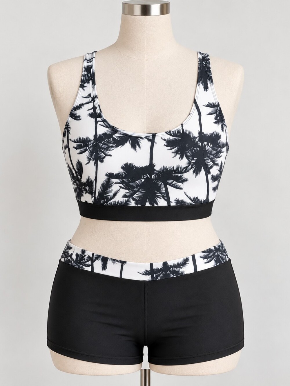 Black & White Palm Print Two-Piece Swim Set – Size 2XL
